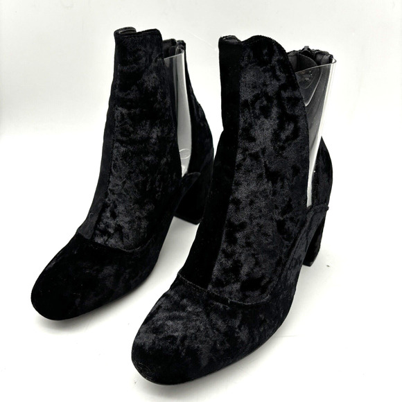 NEW Nasty Gal 'Clear It Out' Black Velvet Block Heel Zip Ankle Boot US7 UK5 - Picture 4 of 16